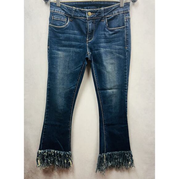Lit2 Vintage Frayed Boho Fringed Hem Skinny Cropped Jeans Size 27 Design In USA - Picture 4 of 11